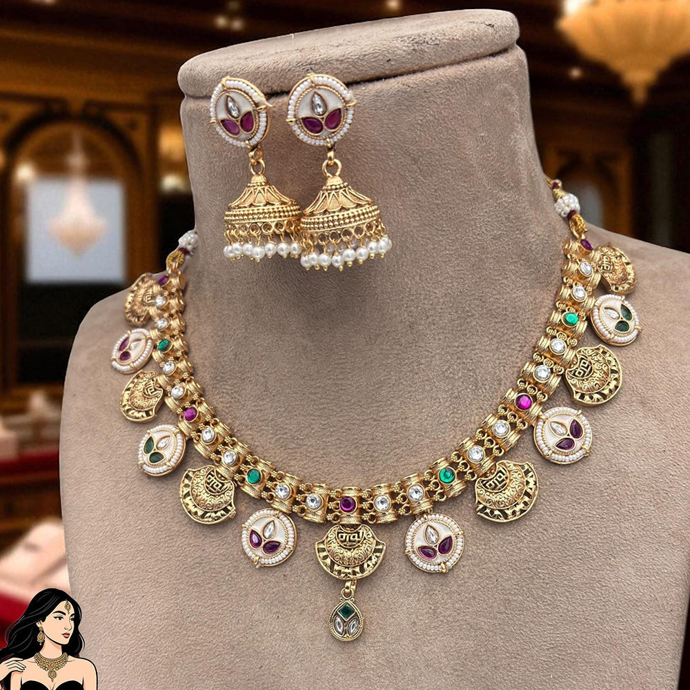 Jewel Addiction Copper Finish Pota Stone Necklace Set