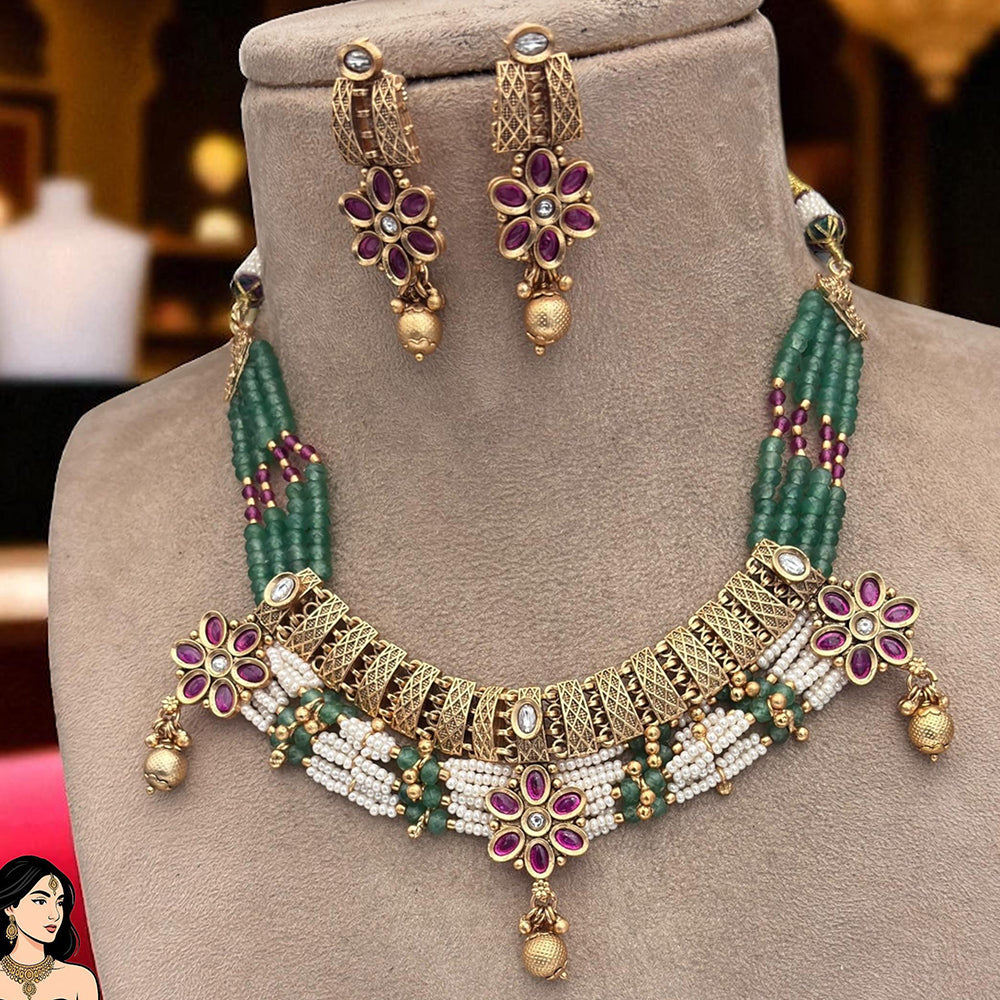 Jewel Addiction Copper Finish Pota Stone Necklace Set