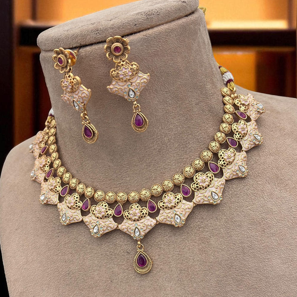 Jewel Addiction Ethnic Necklace Set Elegant Pota Stones with Copper Finish