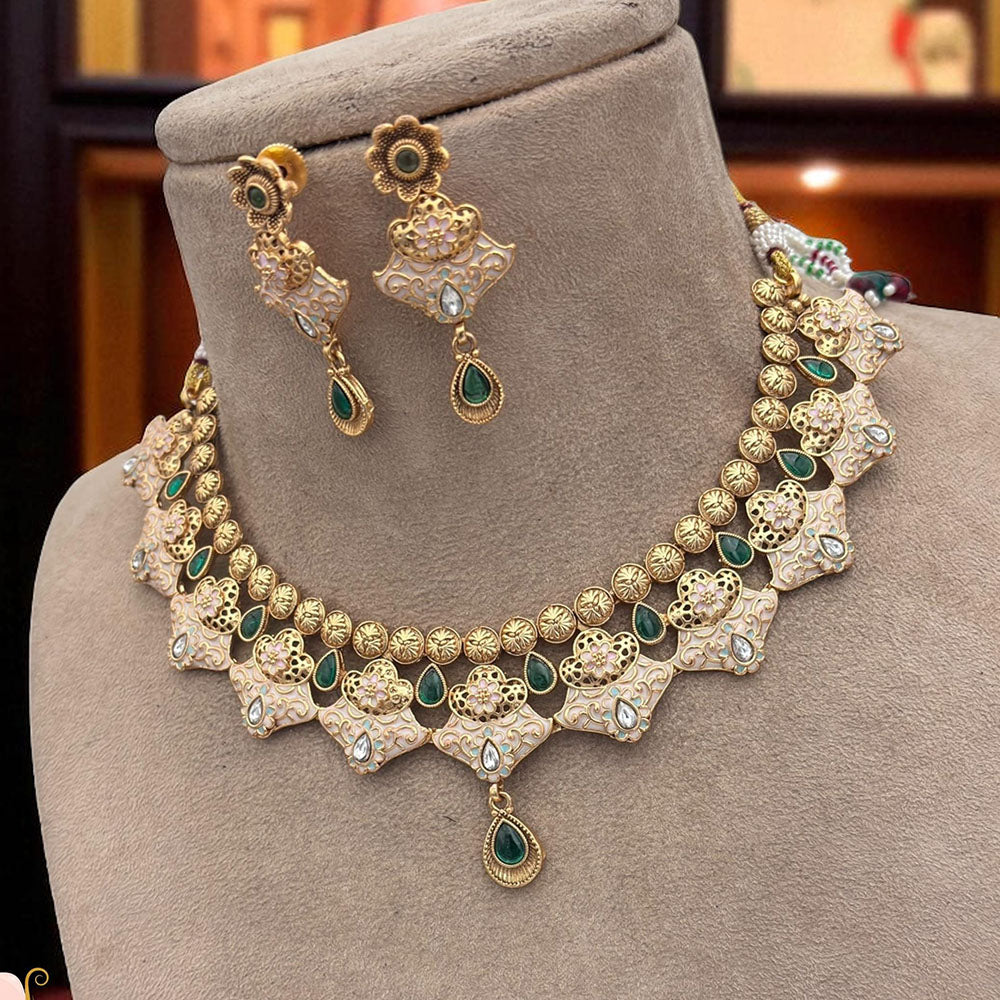 Jewel Addiction Ethnic Necklace Set Elegant Pota Stones with Copper Finish