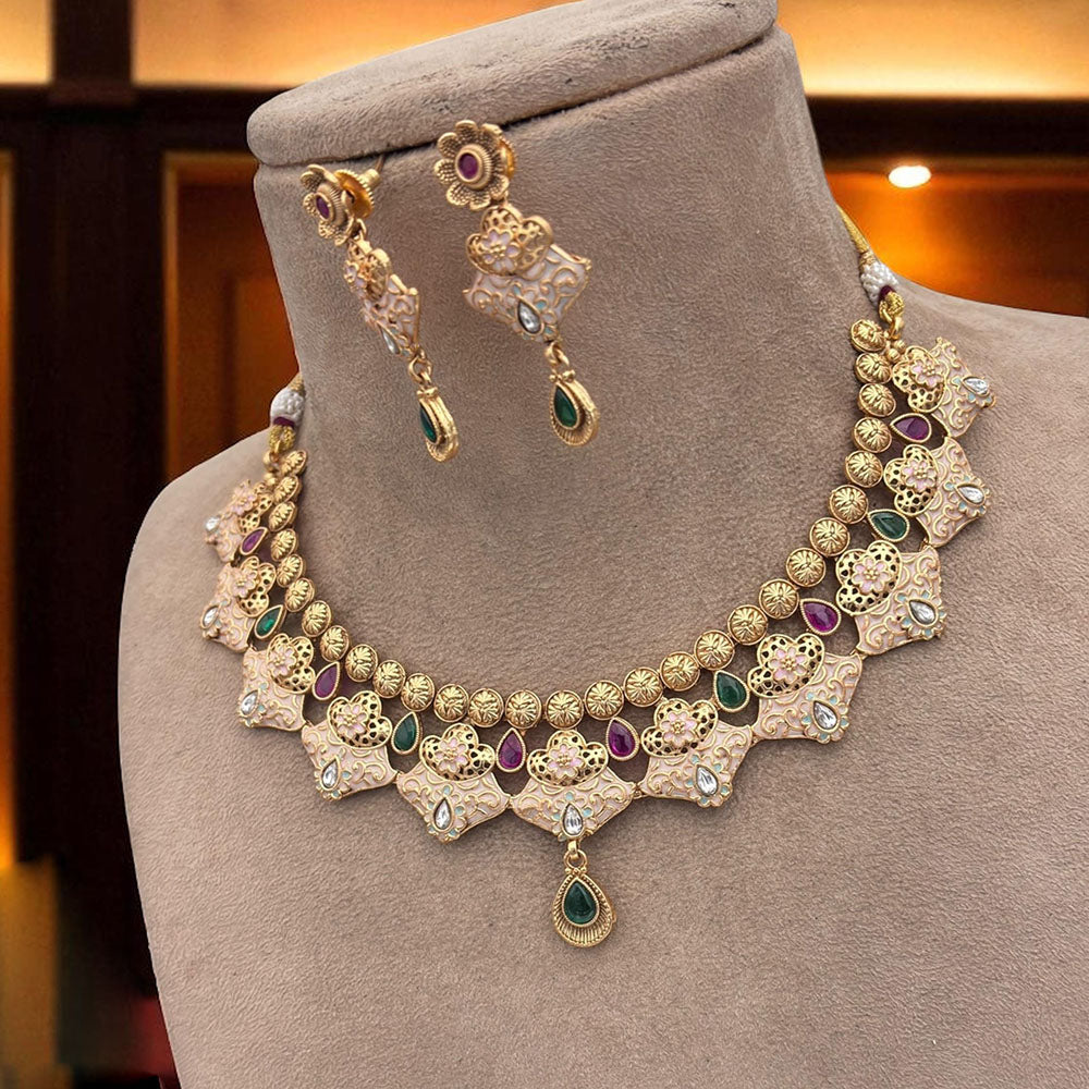 Jewel Addiction Ethnic Necklace Set Elegant Pota Stones with Copper Finish
