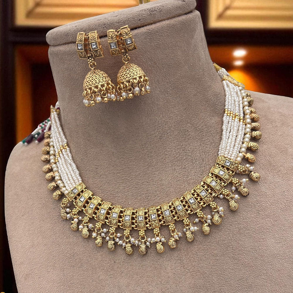 Jewel Addiction Ethnic Necklace Set Elegant Pota And Pearl  with Copper Finish