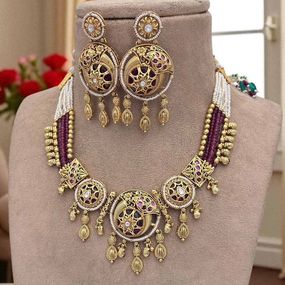 Jewel Addiction Ethnic Necklace Set Elegant Pota And Pearl  with Copper Finish