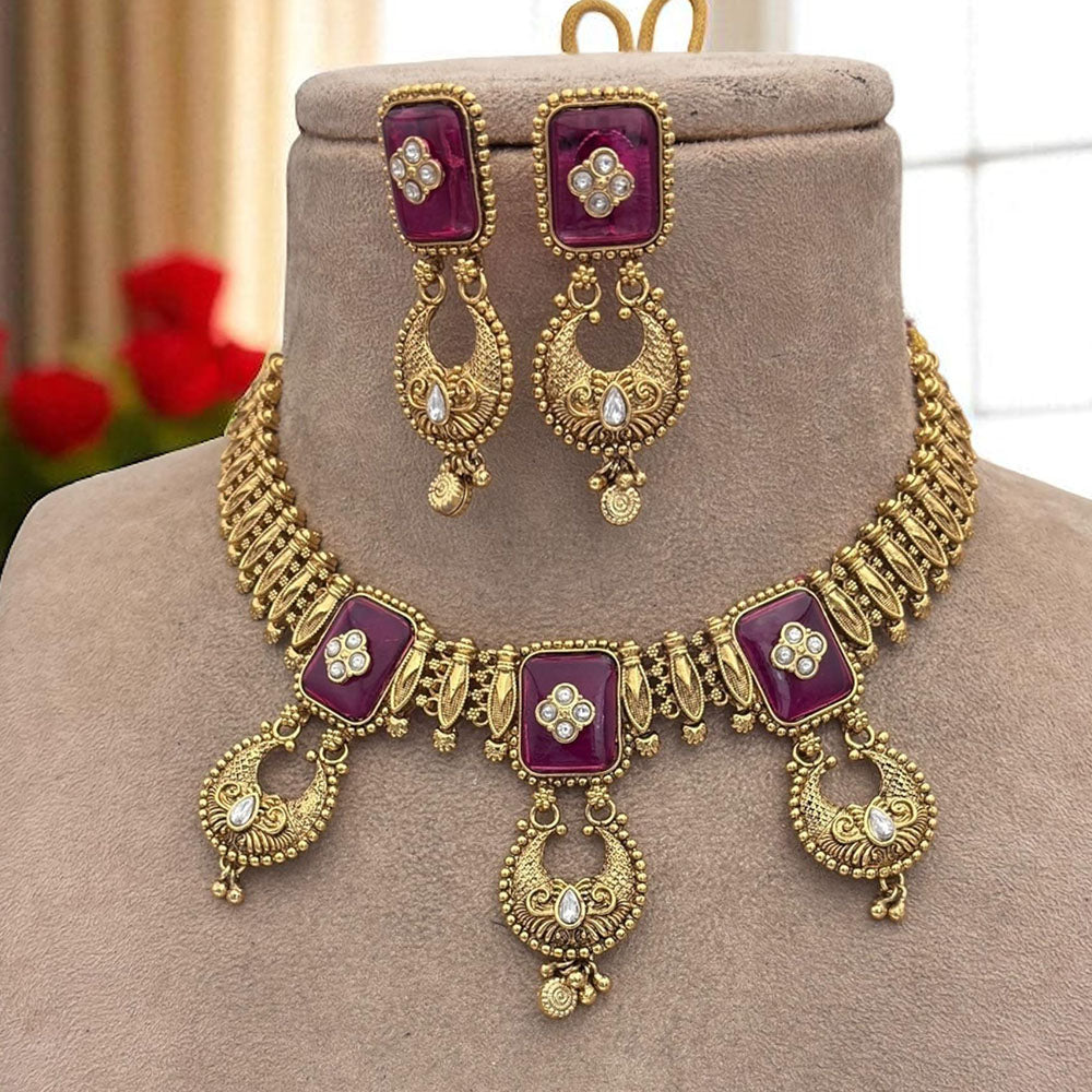 Jewel Addiction Ethnic Necklace Set Elegant Pota Stones with Copper Finish