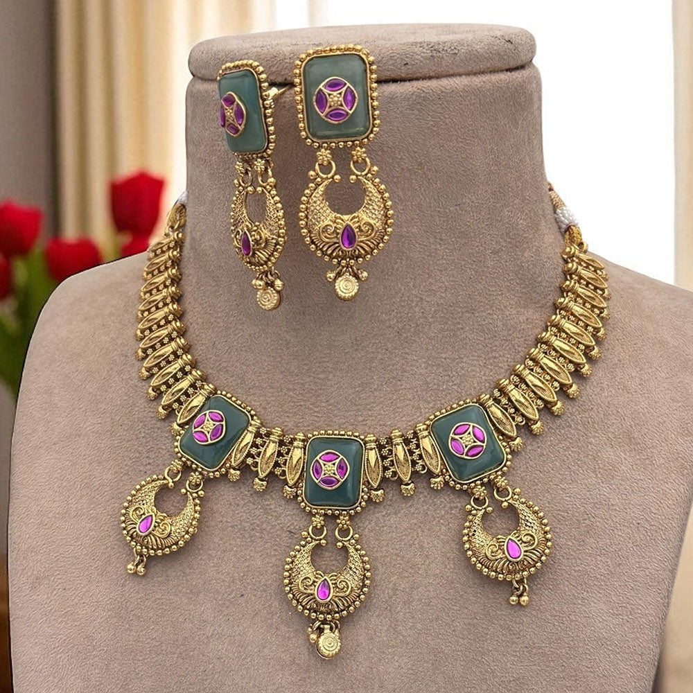 Jewel Addiction Ethnic Necklace Set Elegant Pota Stones with Copper Finish