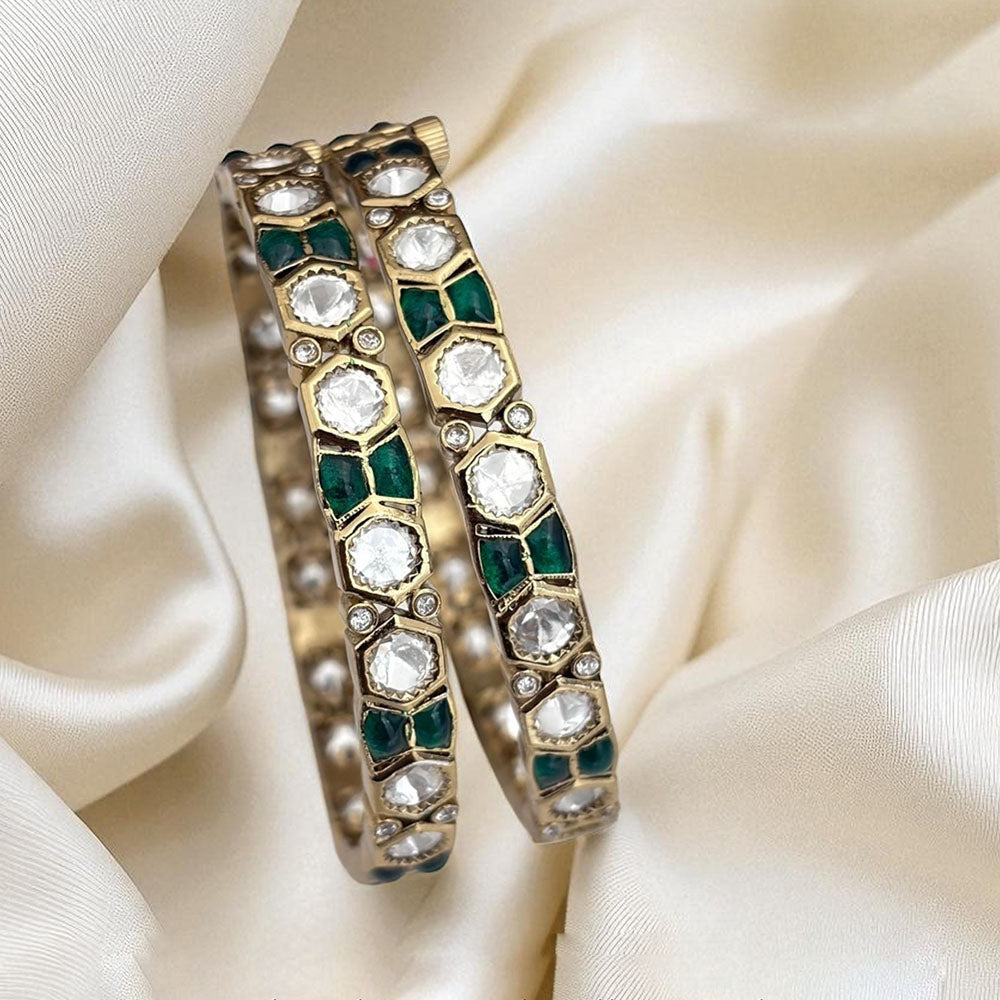 Jewel Addiction Wedding Glow Openable Bangles With Polki Kundan Touch