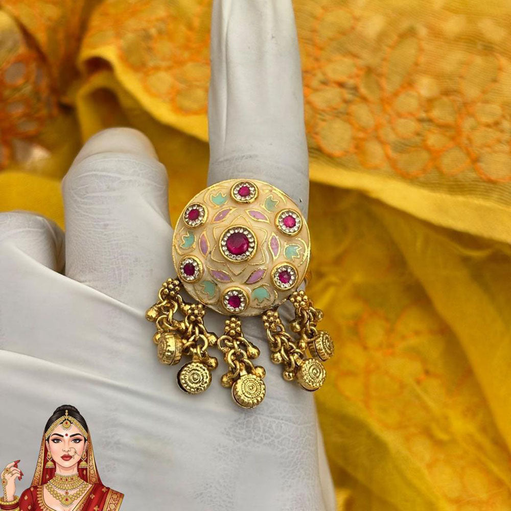 Jewel Addiction Designer Elegant Pota And Meenakari Ring