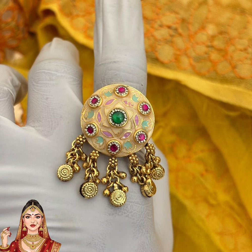 Jewel Addiction Designer Elegant Pota And Meenakari Ring