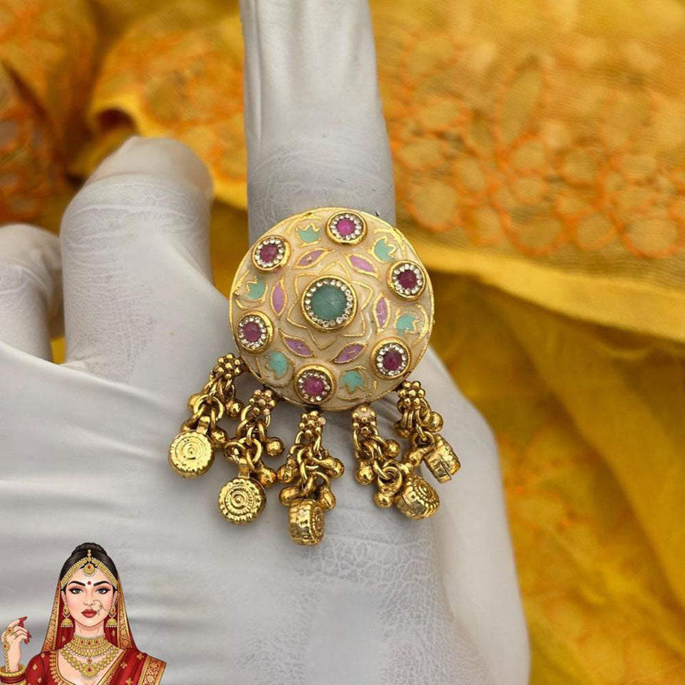 Jewel Addiction Designer Elegant Pota And Meenakari Ring