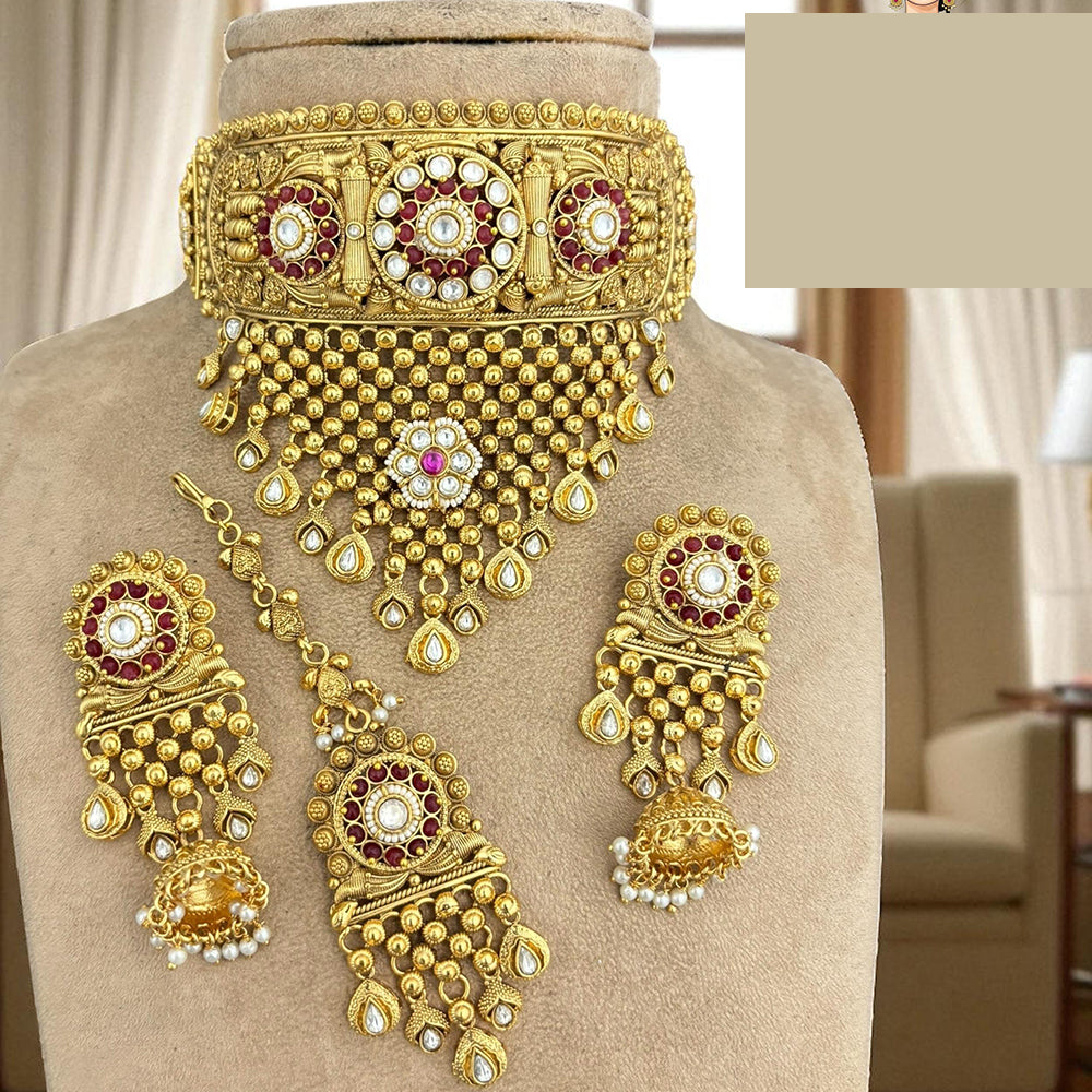 Jewel Addiction Designer Pota Stone And Pearl Choker Necklace Set 