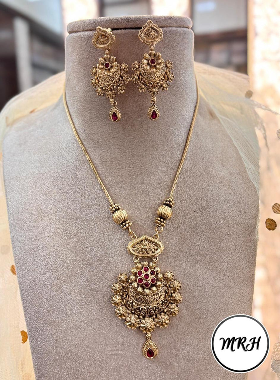 Jewel Addiction Exclusive Pota Stone Long Necklace Set with Ethnic Design and Statement Appeal