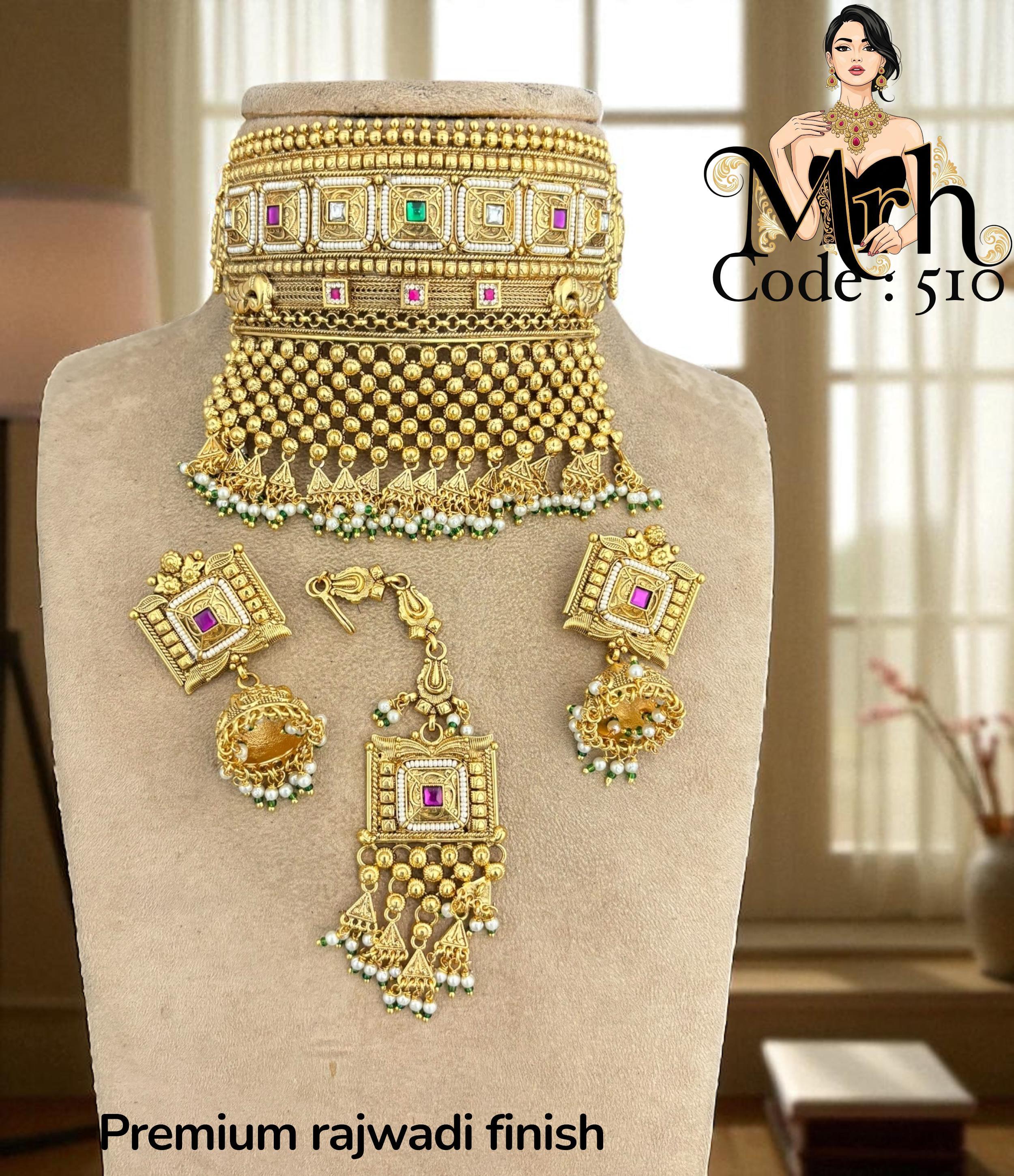 Jewel Addiction Traditional Gold Plated Kundan And Pearl Choker Necklace Set With Maangtikka