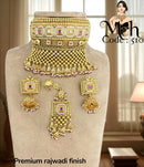 Jewel Addiction Traditional Gold Plated Kundan And Pearl Choker Necklace Set With Maangtikka
