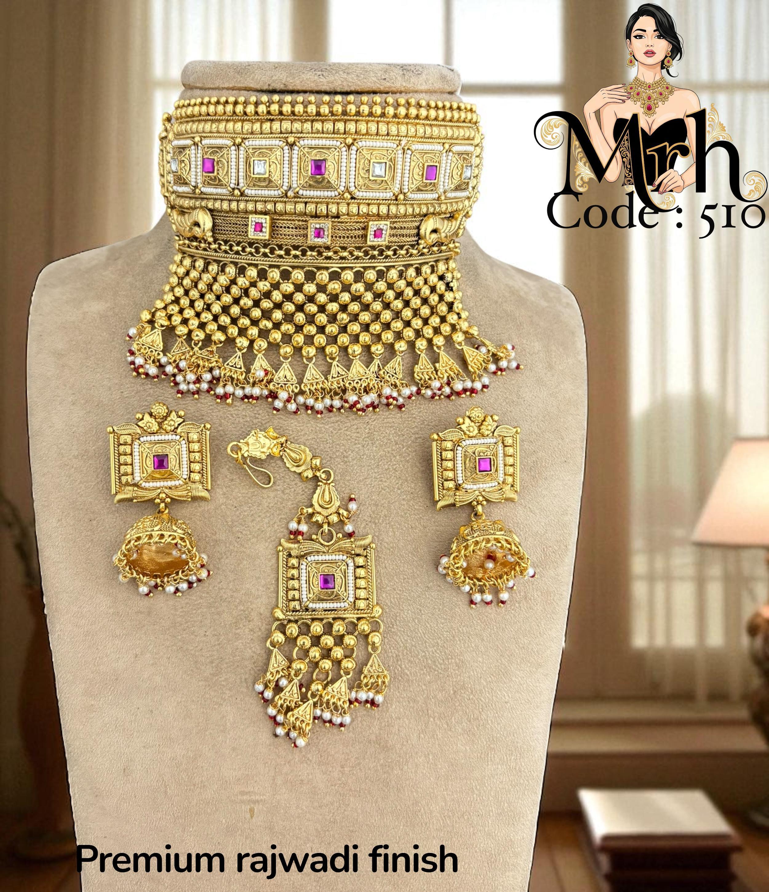 Jewel Addiction Traditional Gold Plated Kundan And Pearl Choker Necklace Set With Maangtikka