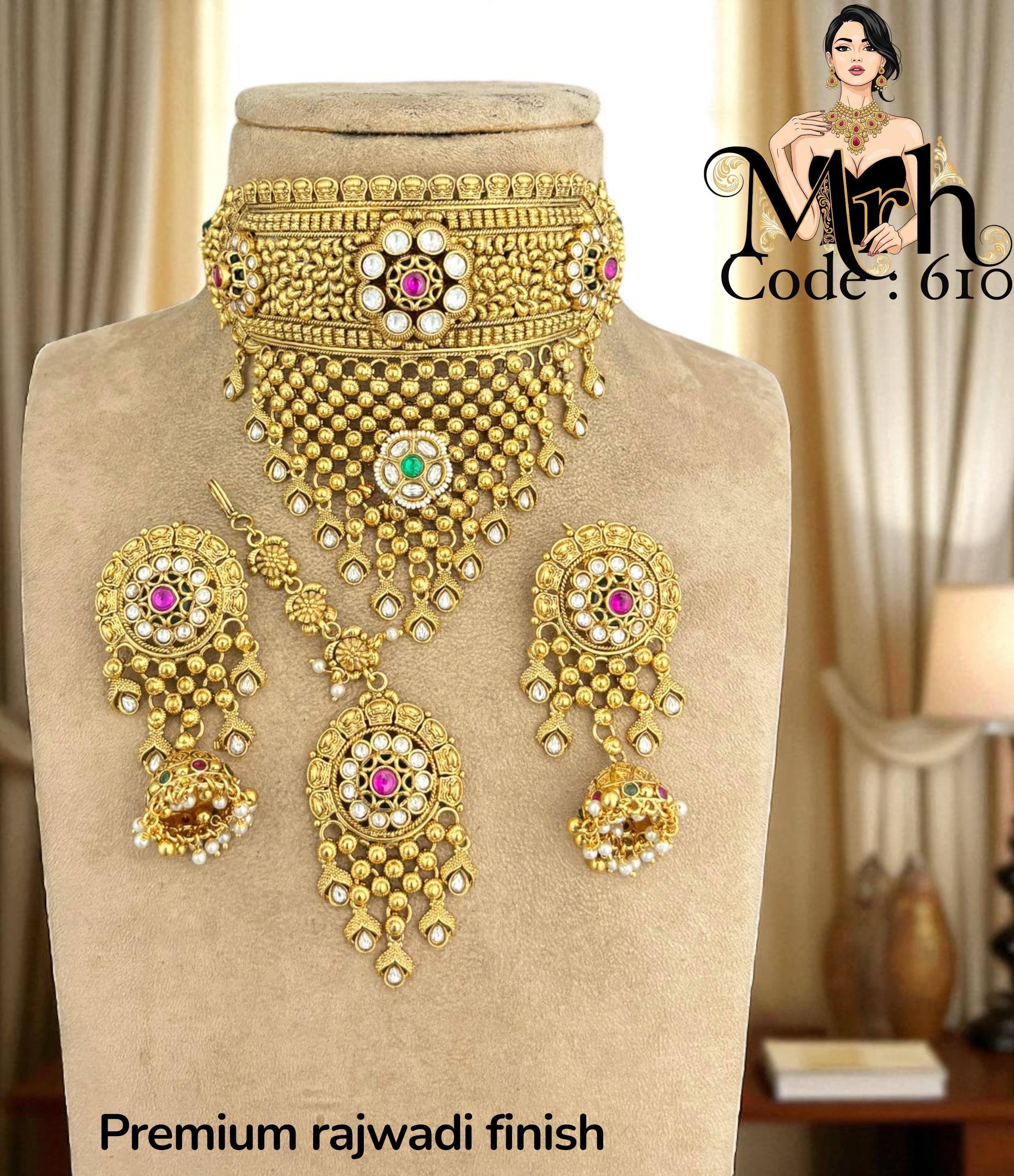 Jewel Addiction Traditional Gold Plated Kundan And Pearl Choker Necklace Set With Maangtikka