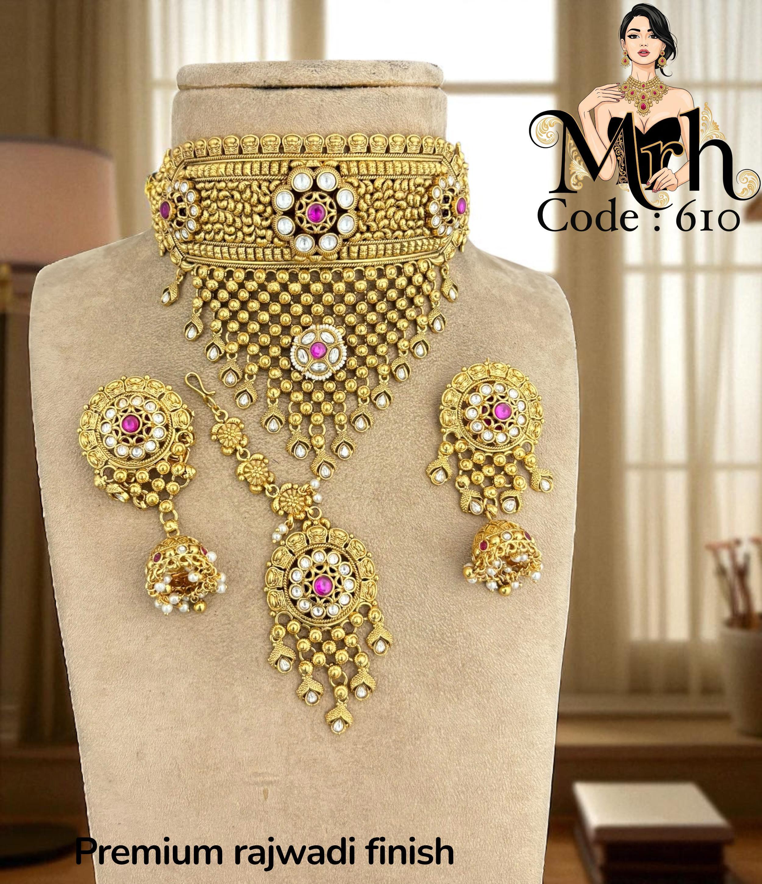 Jewel Addiction Traditional Gold Plated Kundan And Pearl Choker Necklace Set With Maangtikka