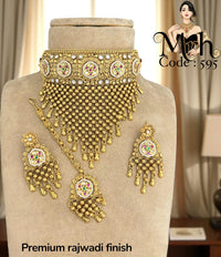 Jewel Addiction Traditional Gold Plated Kundan And Pearl Choker Necklace Set With Maangtikka