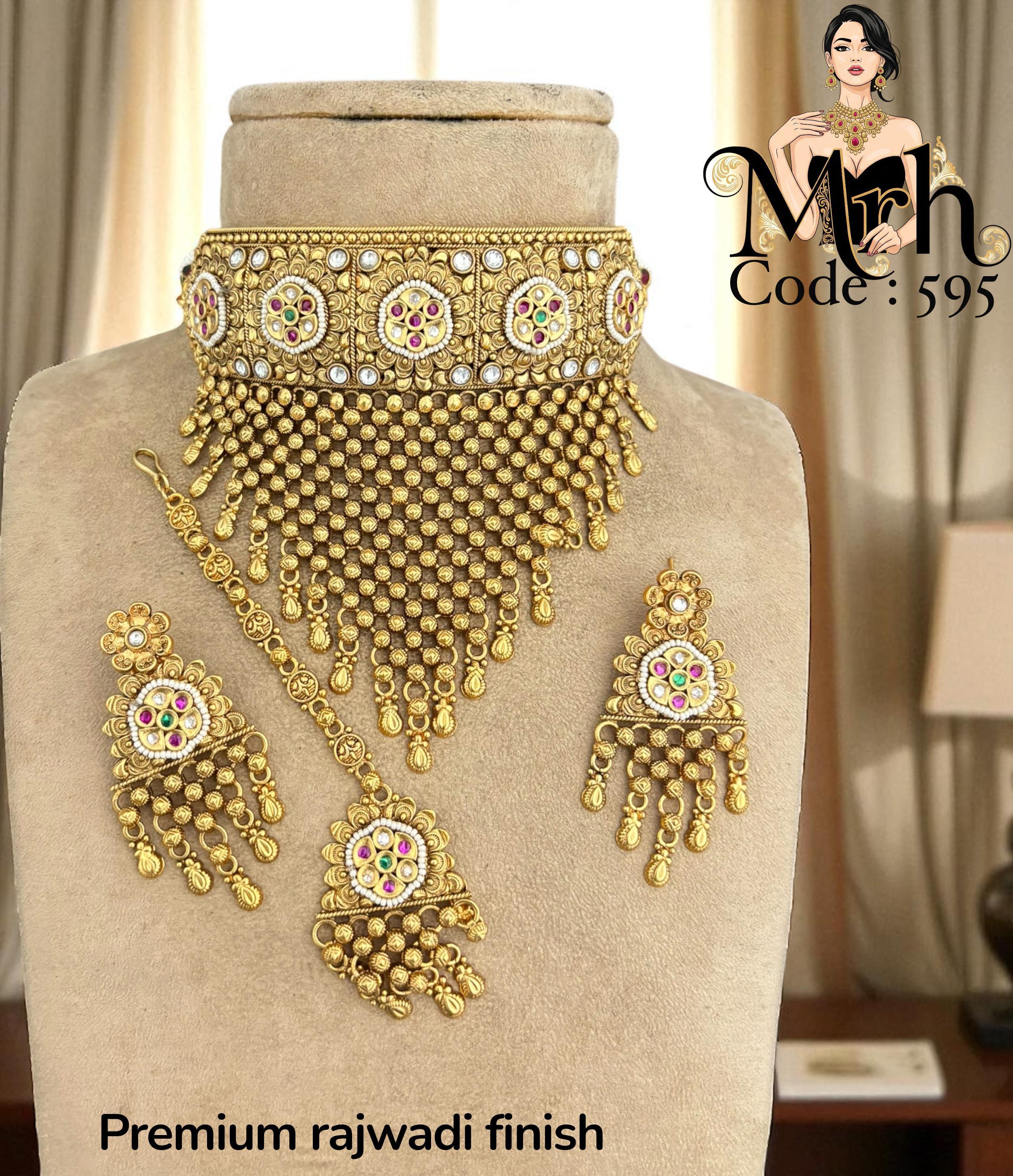 Jewel Addiction Traditional Gold Plated Kundan And Pearl Choker Necklace Set With Maangtikka