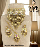 Jewel Addiction Traditional Gold Plated Kundan And Pearl Choker Necklace Set With Maangtikka