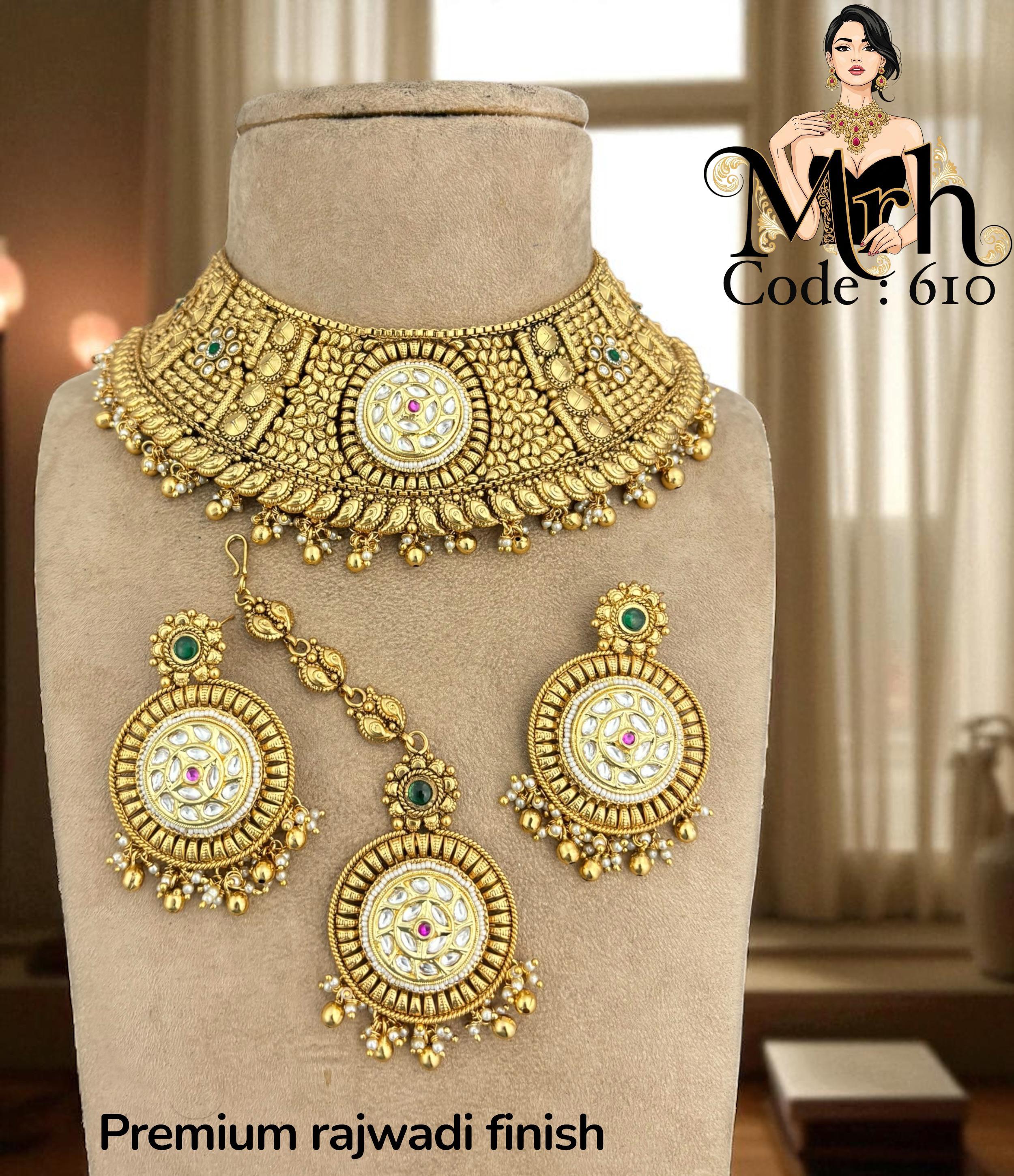 Jewel Addiction Traditional Gold Plated Kundan And Pearl Choker Necklace Set With Maangtikka