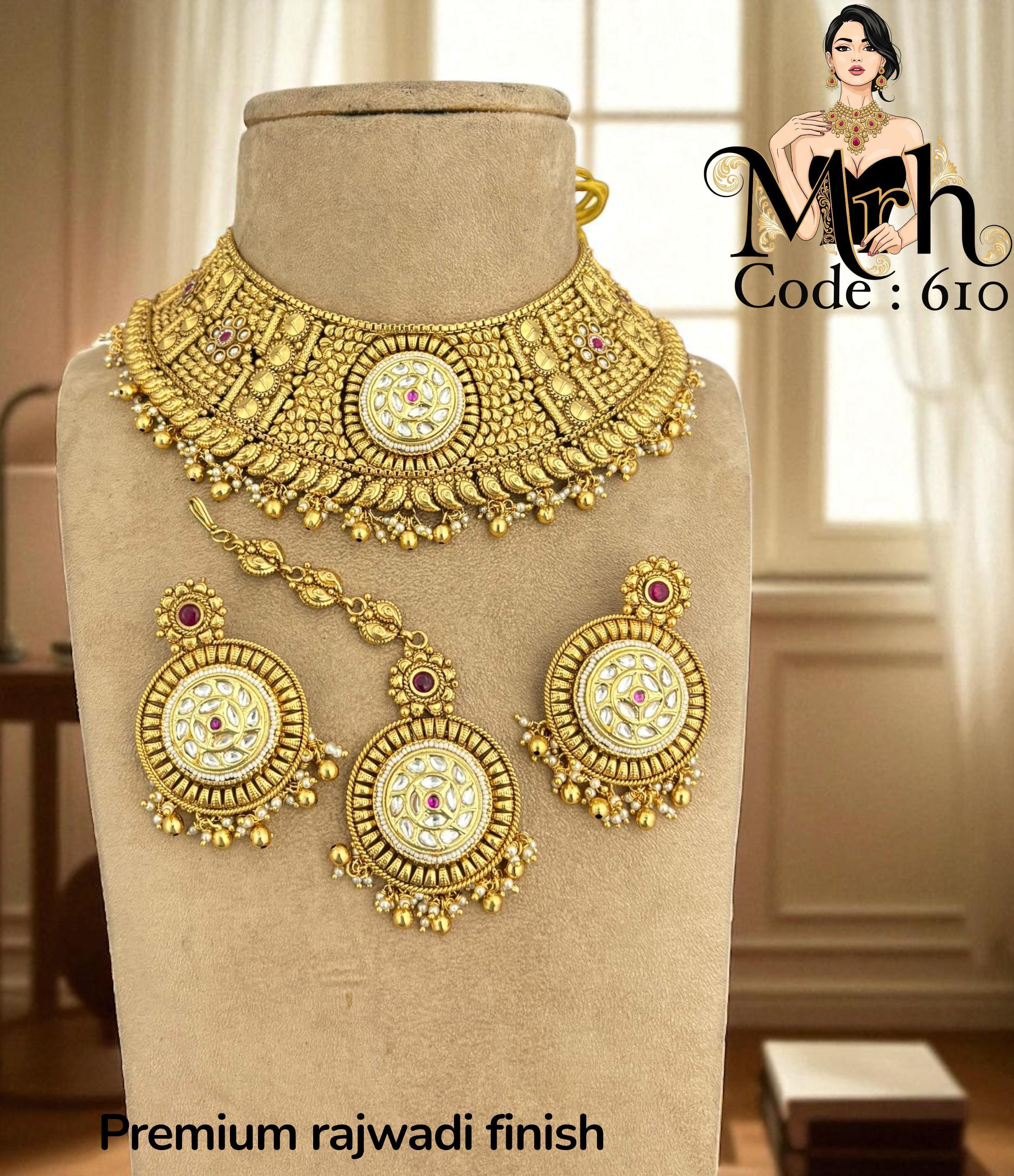 Jewel Addiction Traditional Gold Plated Kundan And Pearl Choker Necklace Set With Maangtikka