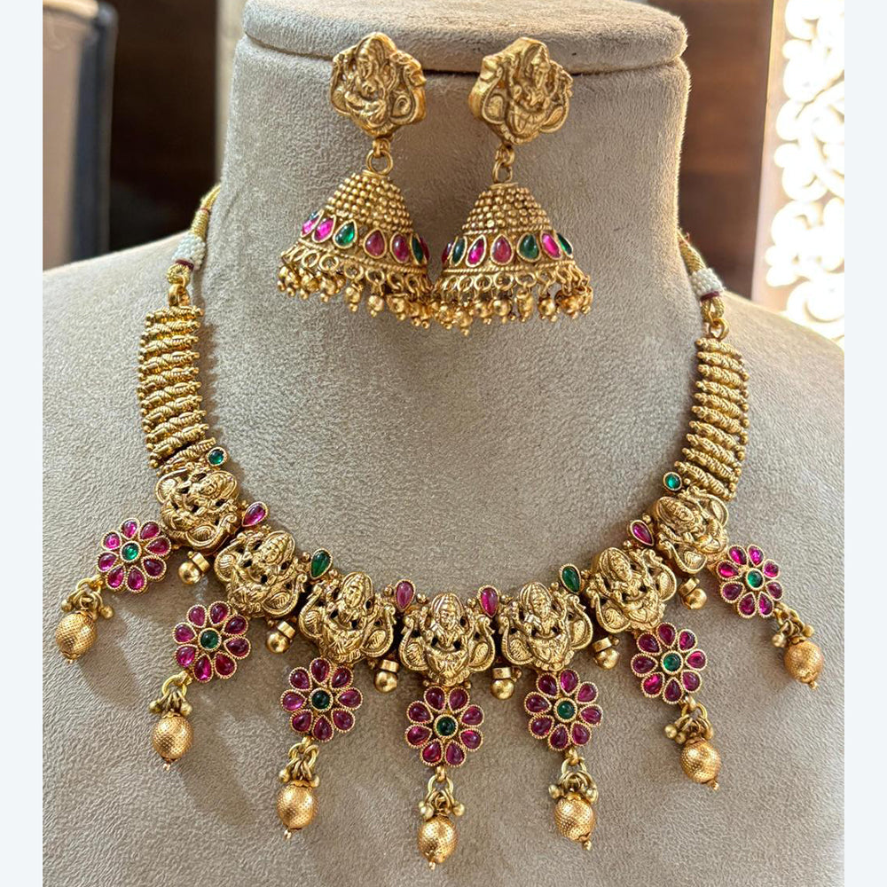 Jewel Addiction Traditional Pota Stone Temple Necklace Set For Traditional And Wedding Wear