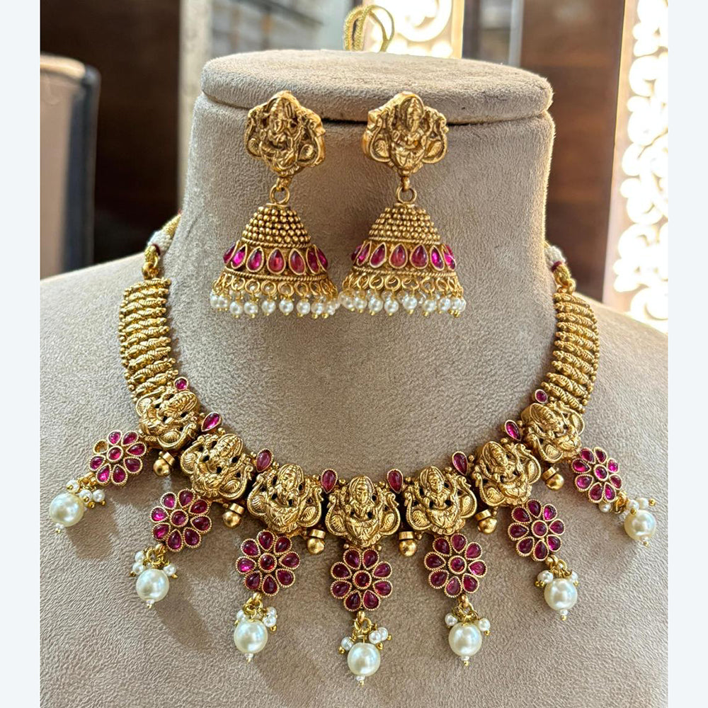 Jewel Addiction Traditional Pota Stone Temple Necklace Set For Traditional And Wedding Wear