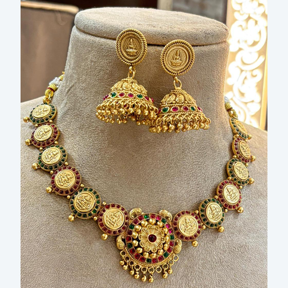 Jewel Addiction Traditional Pota Stone Temple Necklace Set For Traditional And Wedding Wear