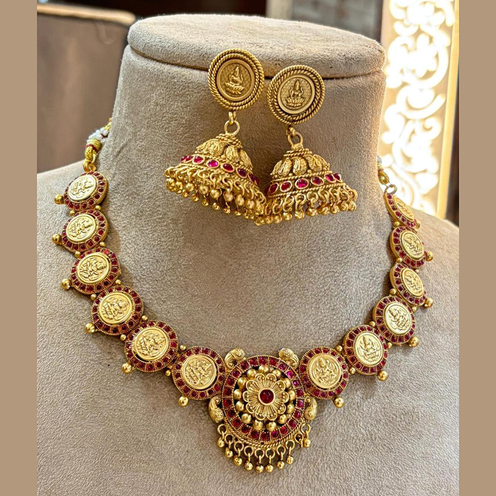 Jewel Addiction Traditional Pota Stone Temple Necklace Set For Traditional And Wedding Wear