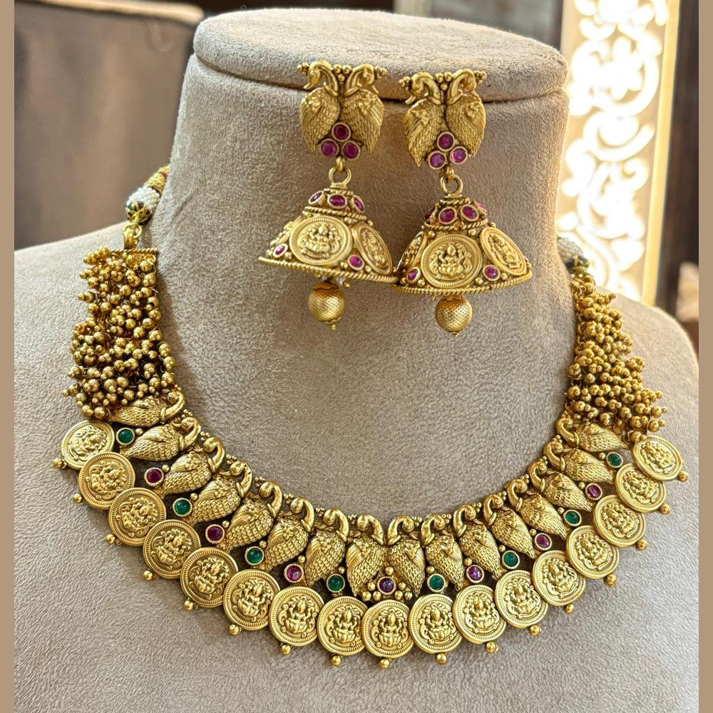 Jewel Addiction Traditional Pota Stone Temple Necklace Set For Traditional And Wedding Wear