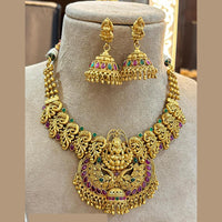Jewel Addiction Royal Temple Necklace Set with Laxmi Design and Pota Stone for Weddings and Grand Celebrations