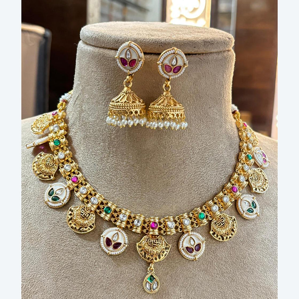 Jewel Addiction Heritage Inspired Meenakari And  Pota Stone Necklace Set
