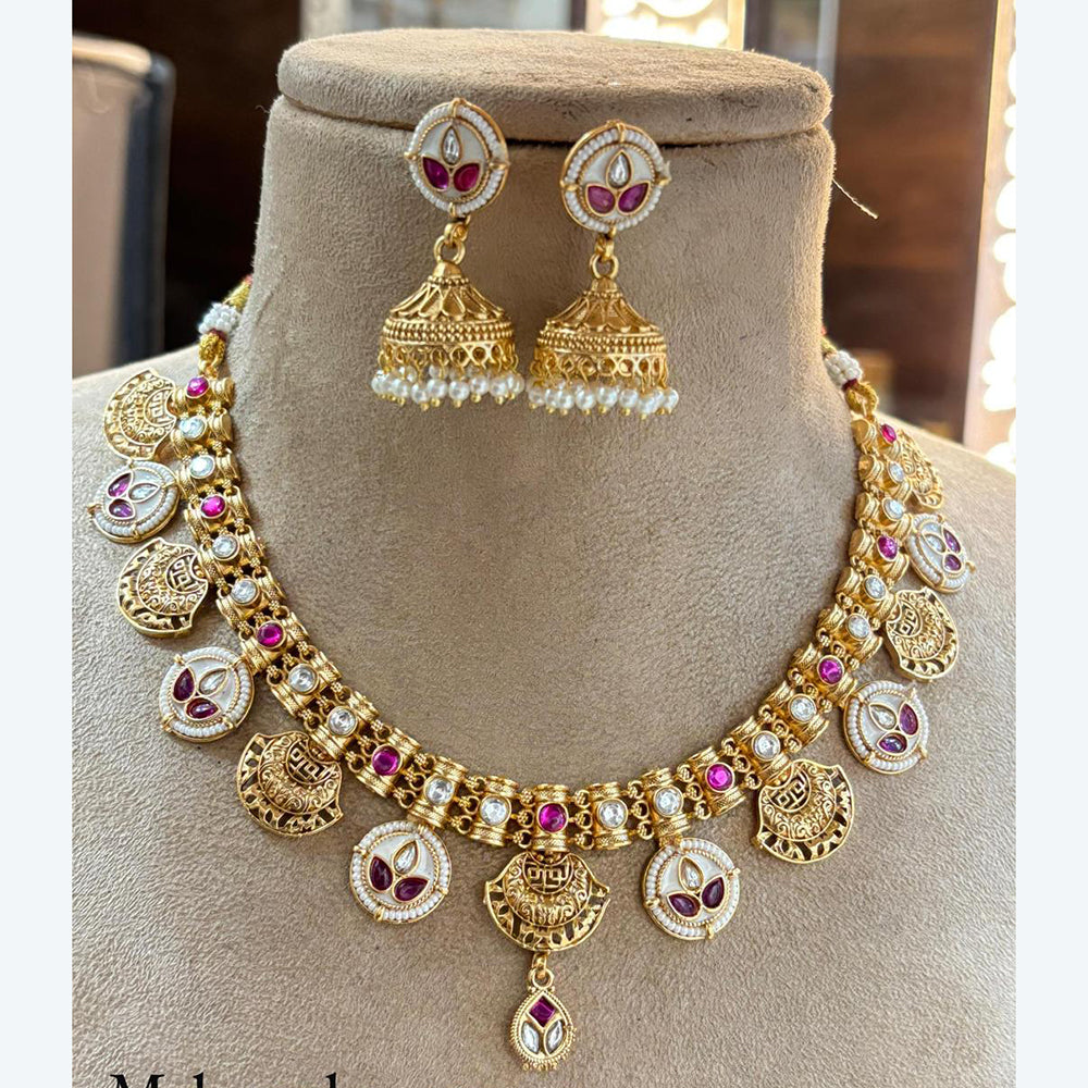 Jewel Addiction Heritage Inspired Meenakari And  Pota Stone Necklace Set