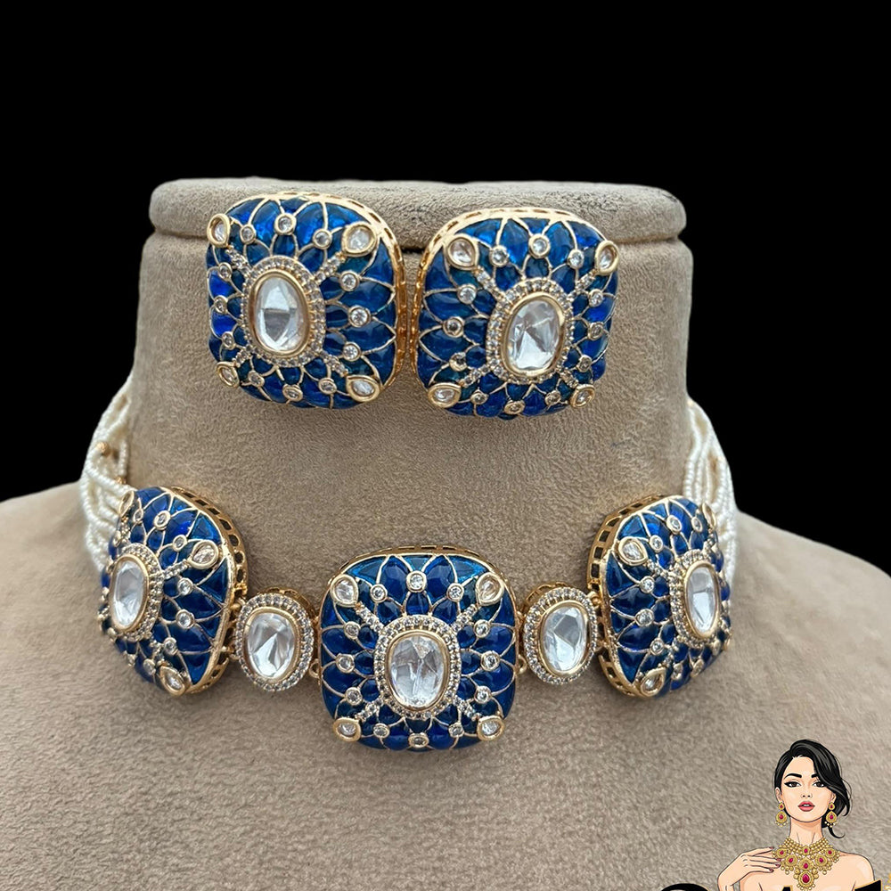 Jewel Addiction Stylish Kundan And Pearl Choker Necklace Set For Special Occassions