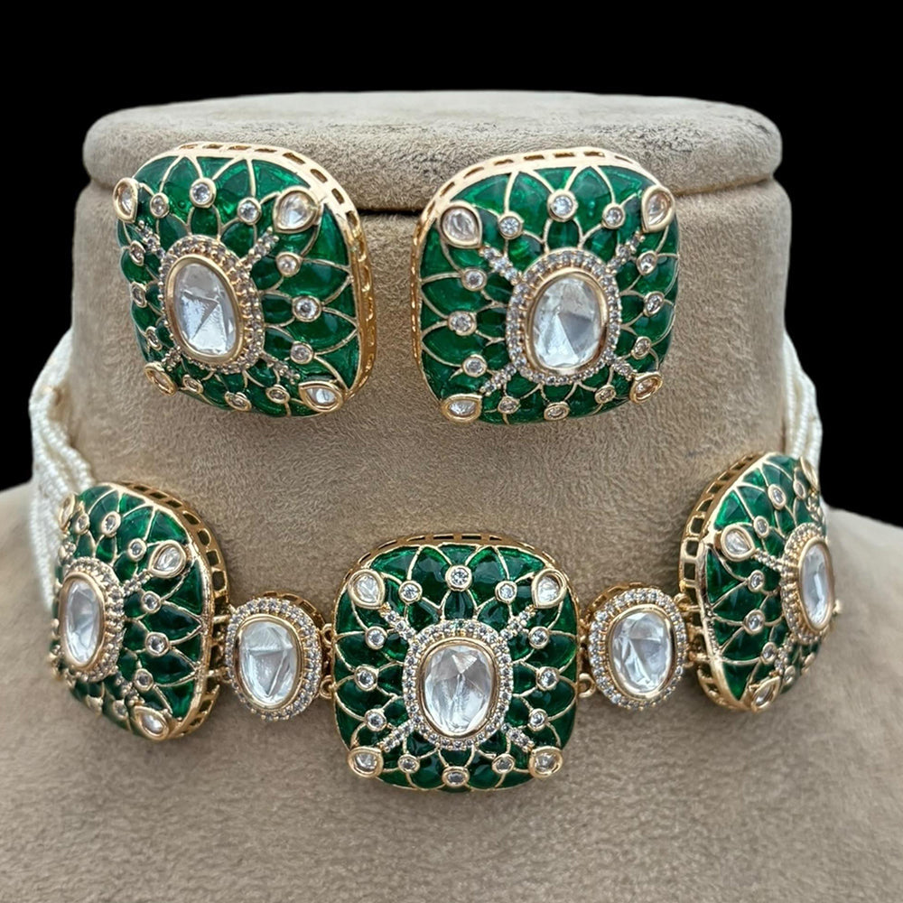 Jewel Addiction Stylish Kundan And Pearl Choker Necklace Set For Special Occassions