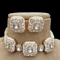 Jewel Addiction Stylish Kundan And Pearl Choker Necklace Set For Special Occassions