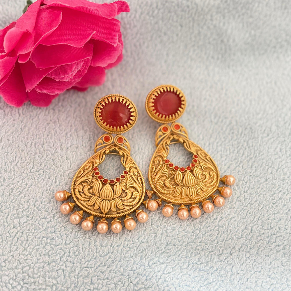 Jewel Addiction Premium Ethnic Dangler Earrings With Pota Stone