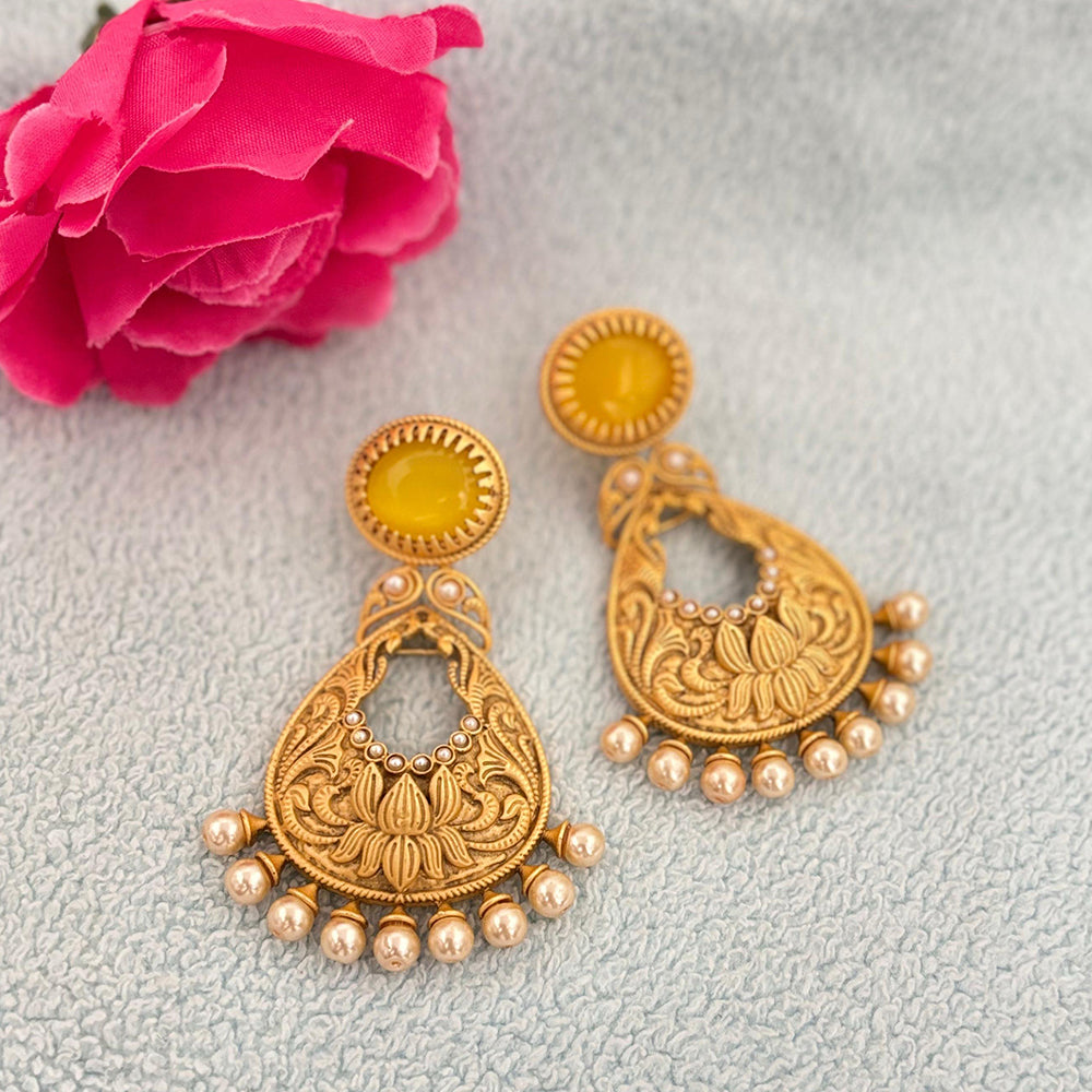 Jewel Addiction Premium Ethnic Dangler Earrings With Pota Stone