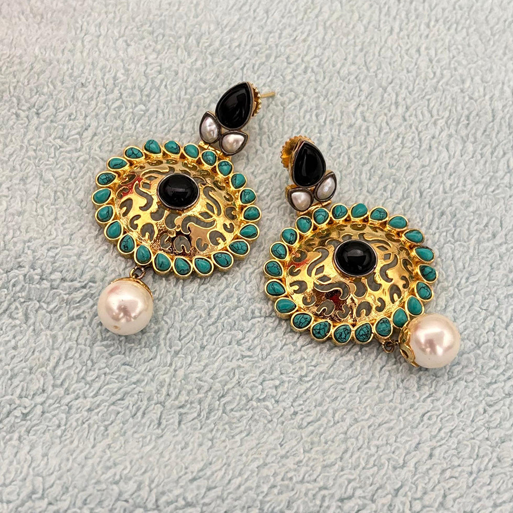 Jewel Addiction Premium Ethnic Dangler Earrings With Pota Stone