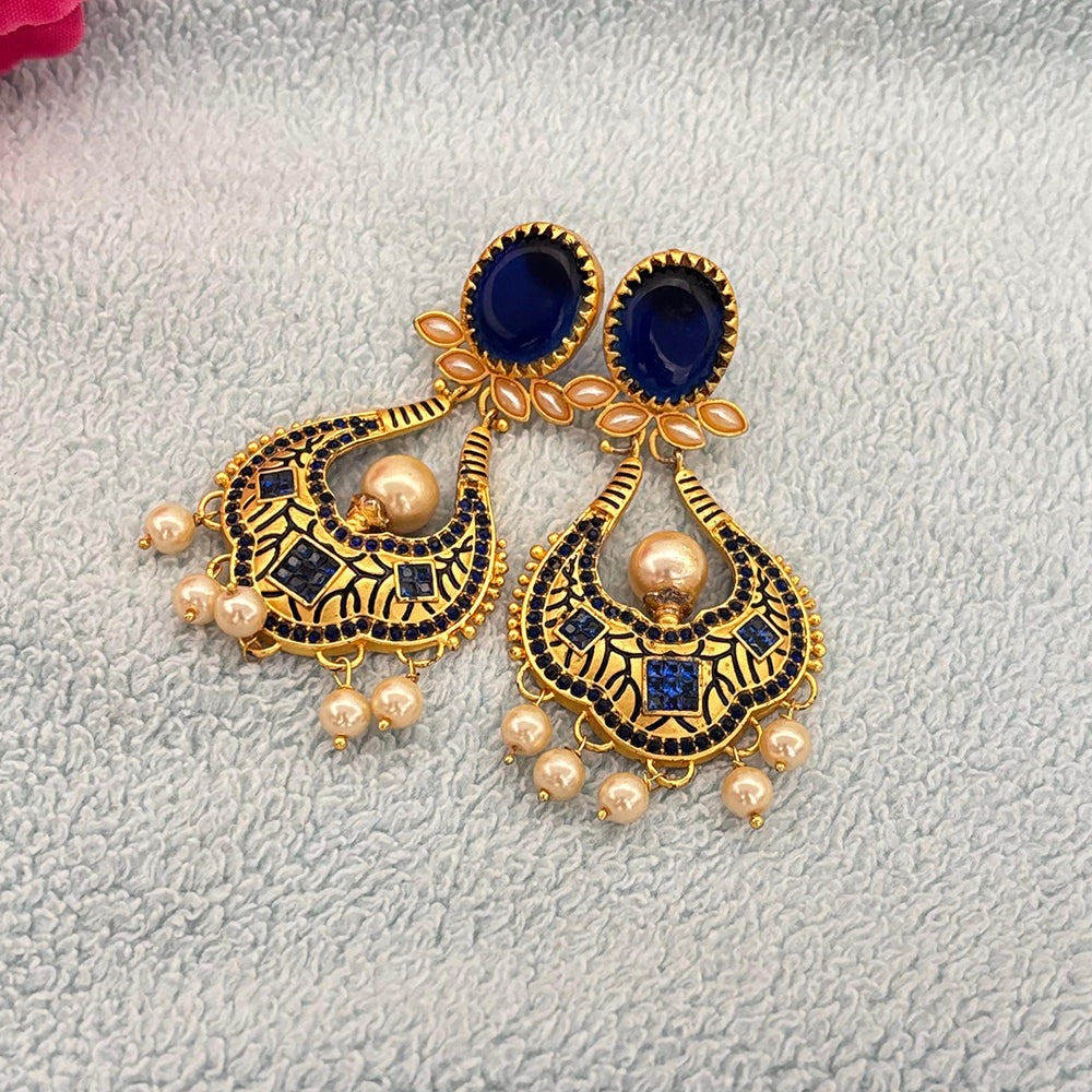 Jewel Addiction Austrain Stone And Pearl Dangler Earring For Festive And Fusion Wear