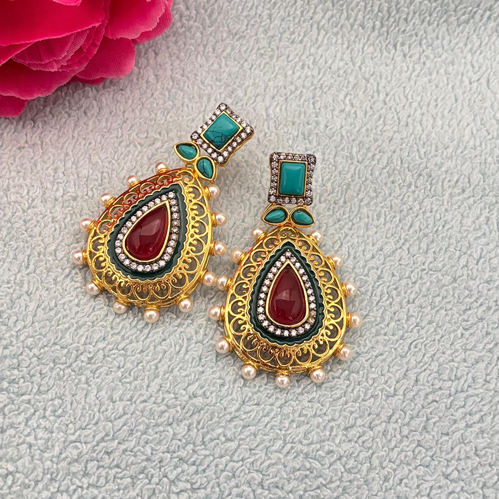 Jewel Addiction Ethnic Glow Pota And Austrain Stone Designer Dangler Earrings