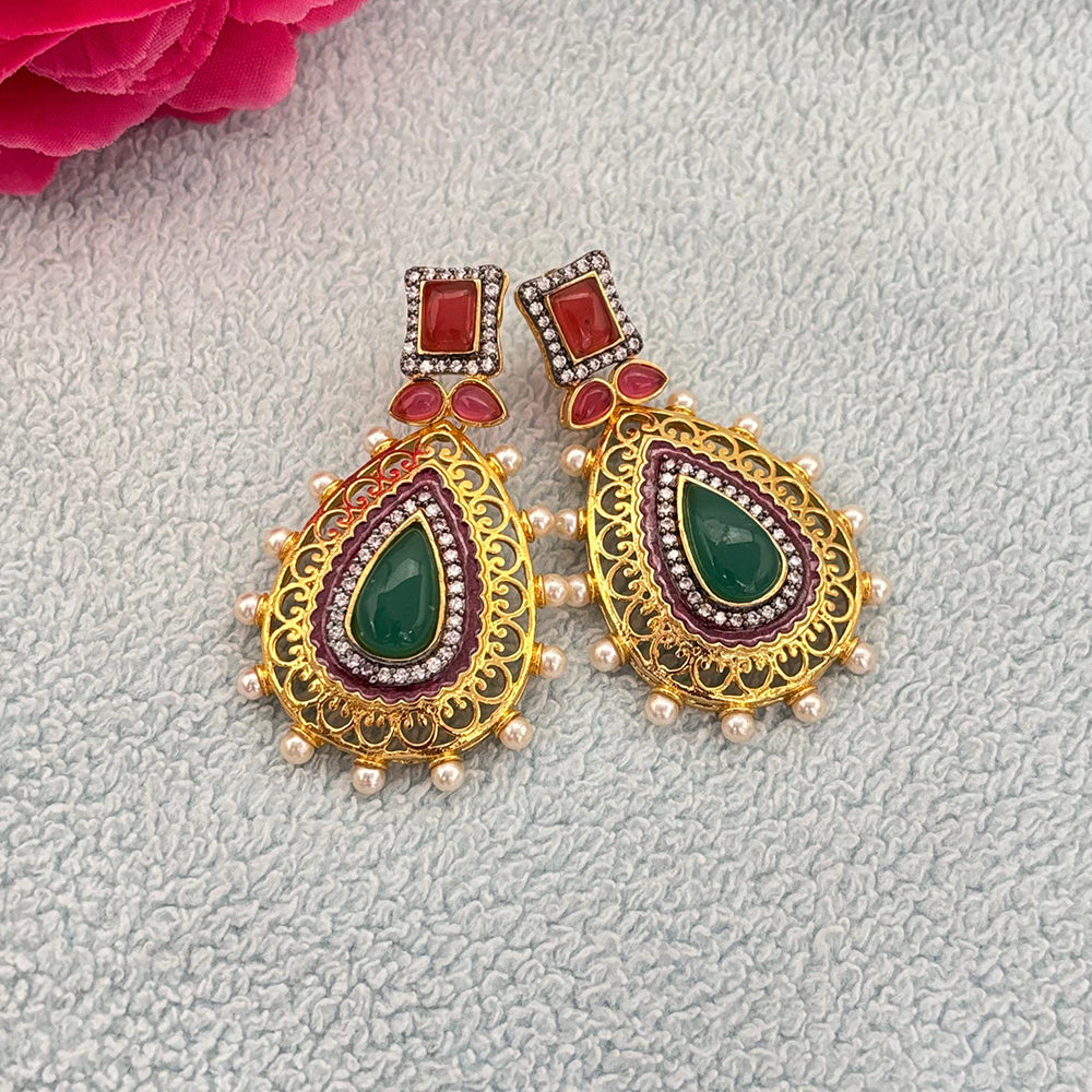 Jewel Addiction Ethnic Glow Pota And Austrain Stone Designer Dangler Earrings