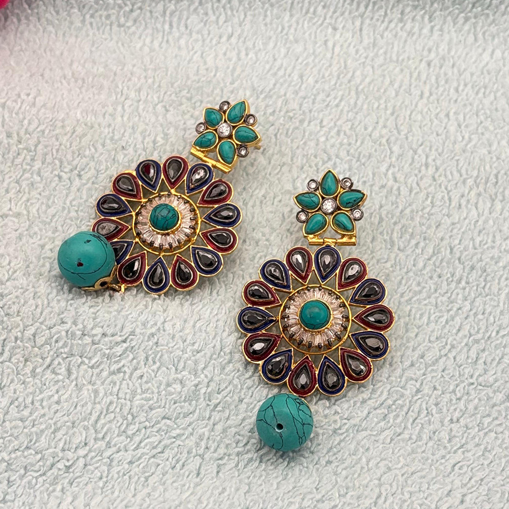 Jewel Addiction Premium Ethnic Dangler Earrings With Pota Stone