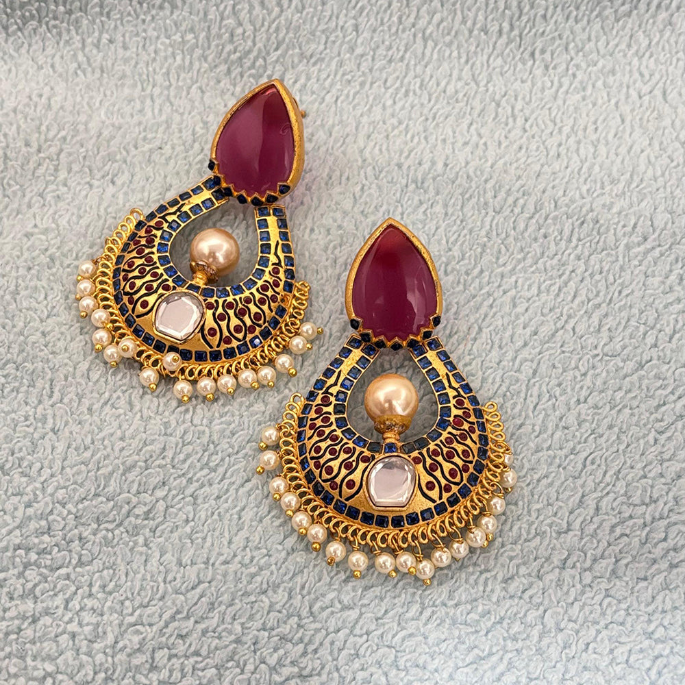 Jewel Addiction Royal Bloom Pota Stone And Pearl Fusion Dangler Earrings