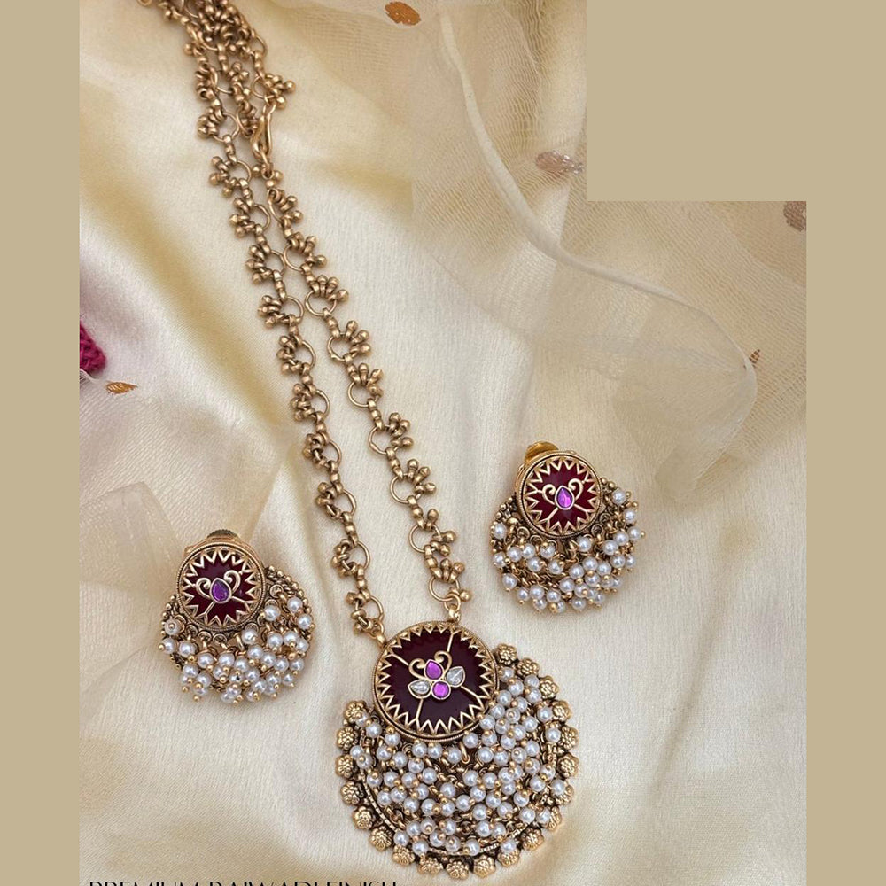 Jewel Addiction Traditional Pota Stone Meenakari And Pearl Long Necklace Set