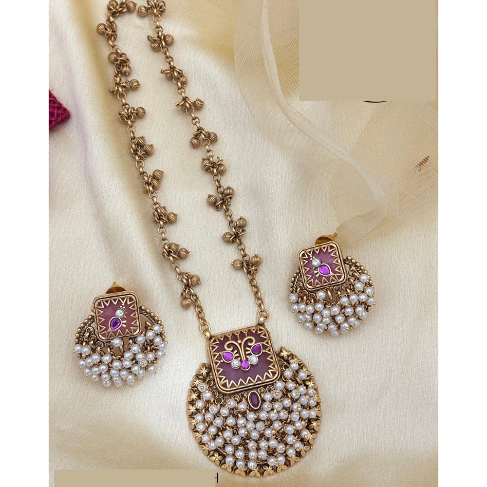 Jewel Addiction Traditional Pota Stone Meenakari And Pearl Long Necklace Set