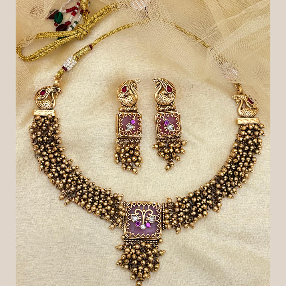 Jewel Addiction Traditional Gold Perl Necklace Set With Peacock Features