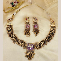 Jewel Addiction Traditional Gold Perl Necklace Set With Peacock Features