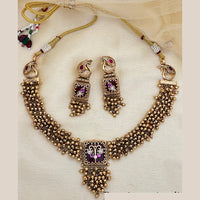 Jewel Addiction Traditional Gold Perl Necklace Set With Peacock Features