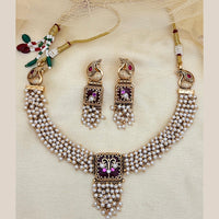 Jewel Addiction Traditional White Perl Necklace Set With Peacock Features